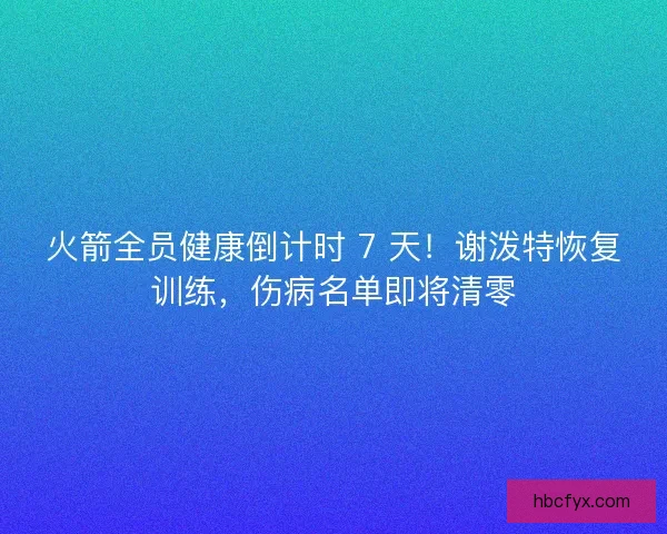 火箭全员健康倒计时 7 天！谢泼特恢复训练，伤病名单即将清零
