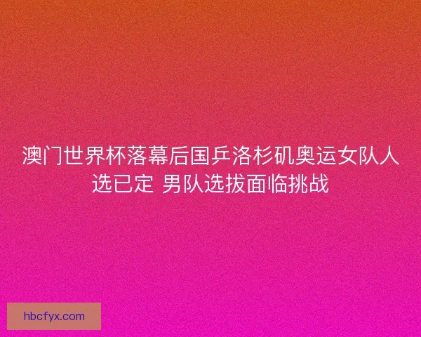 澳门世界杯落幕后国乒洛杉矶奥运女队人选已定 男队选拔面临挑战
